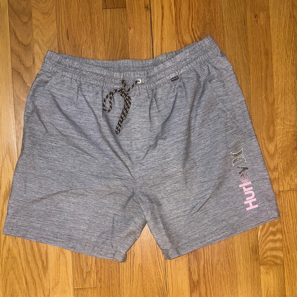 Hurley Gray Athletic Shorts with Pink Accents